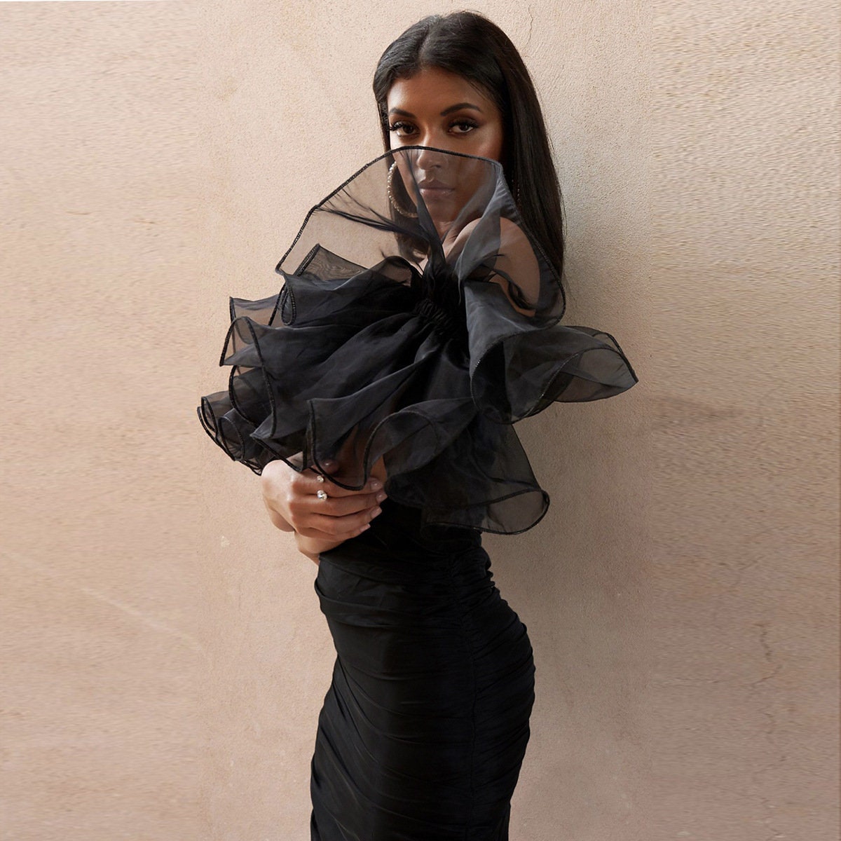 Detached Tulle With Satin Trim Double Layer Sleeves