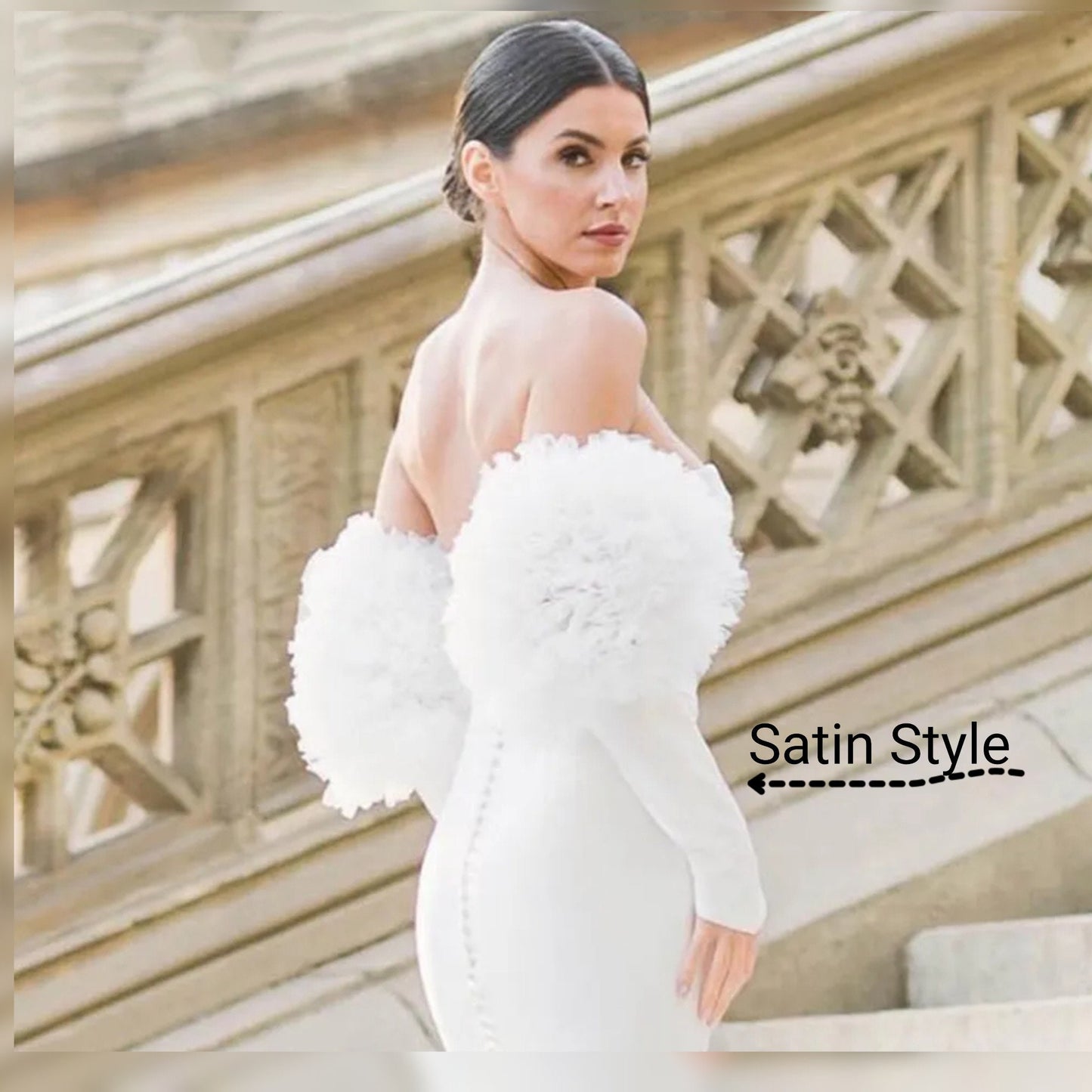 Detached Frill Puff Bicep To Slim Fit Tulle Or Satin Sleeves