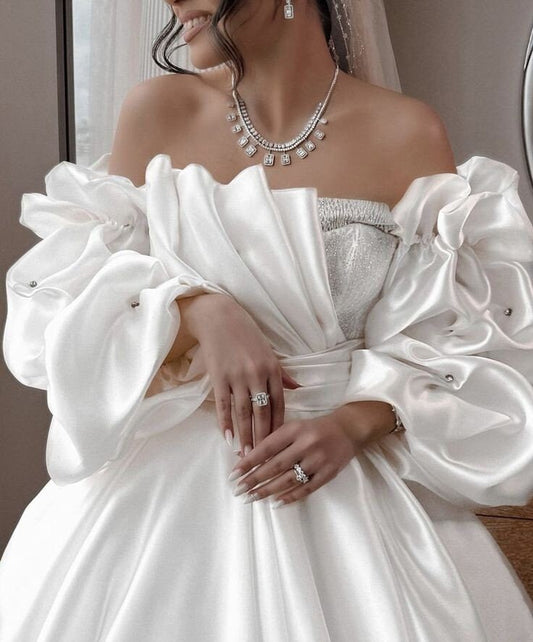 Detached Satin Cloud Puff Rhinestone Embellished Sleeves
