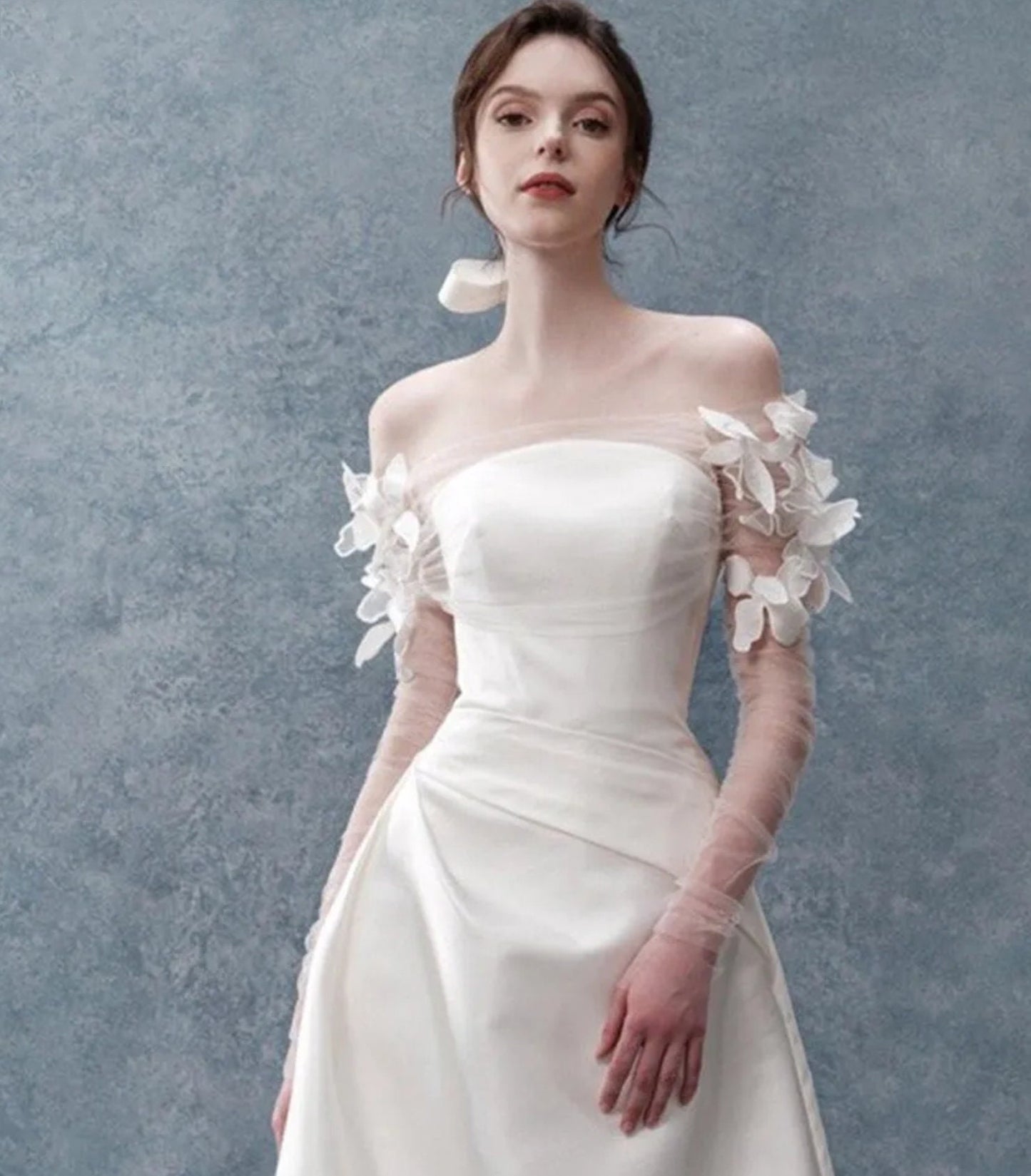 Detached Floral 3D Appliqués Sheer Fitted Bolero Sleeves