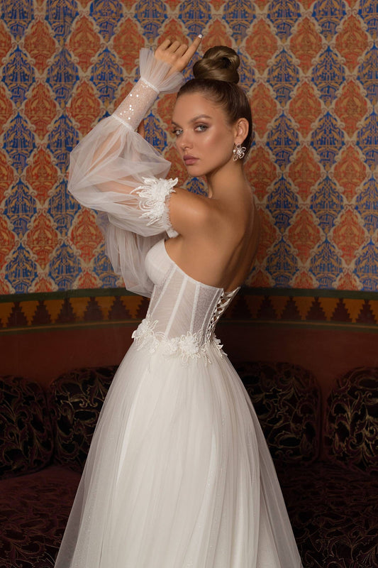 Detached 3/4 Tulle 3D Floral Sequin Frill Bicep Broad Lace Wrist Sleeves