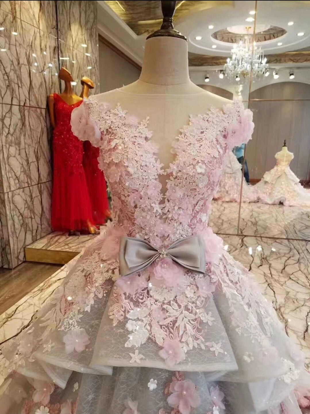 Flower Girl Floral Applique And Ruffles Organza Gown