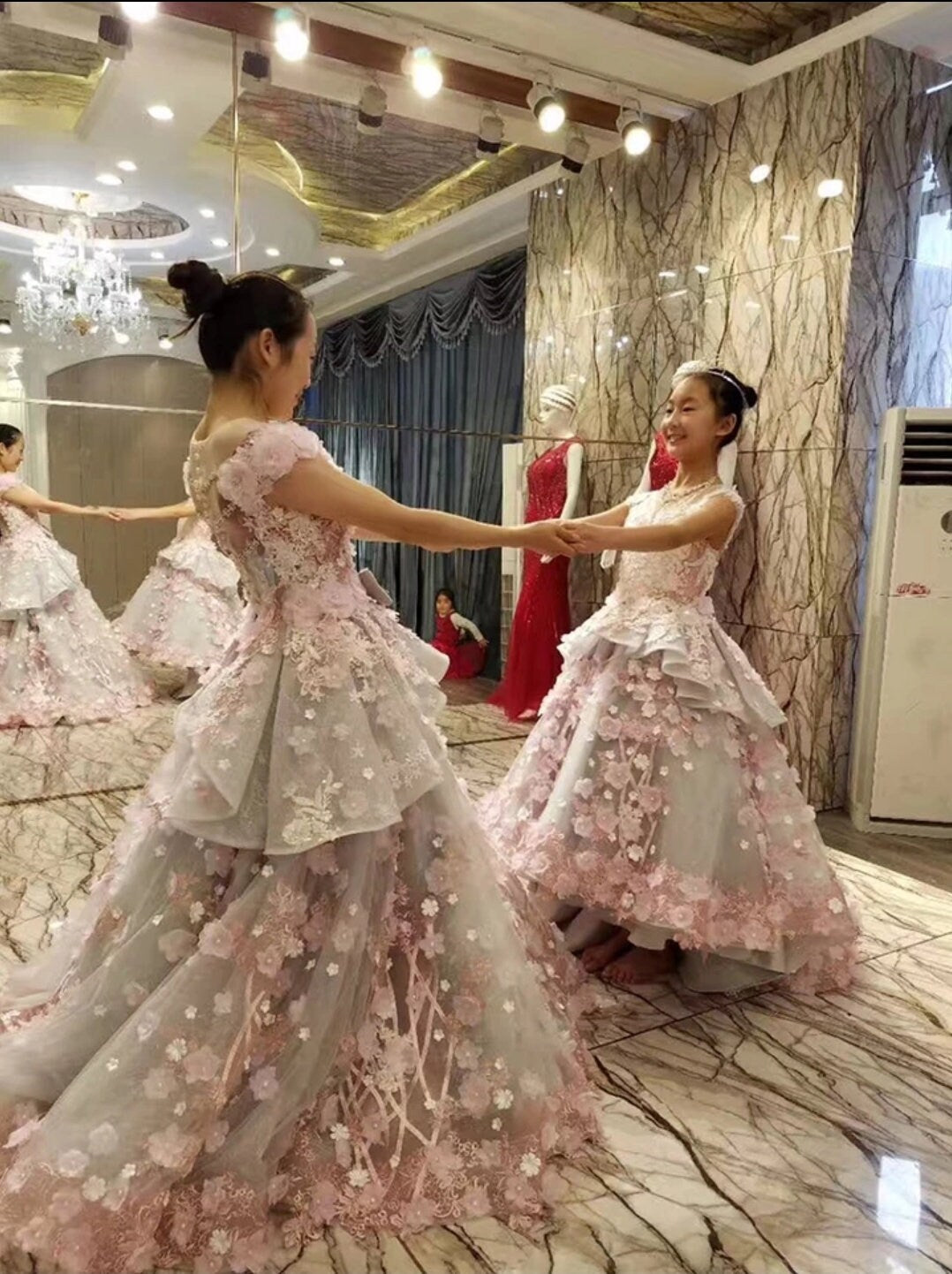 Flower Girl Floral Applique And Ruffles Organza Gown