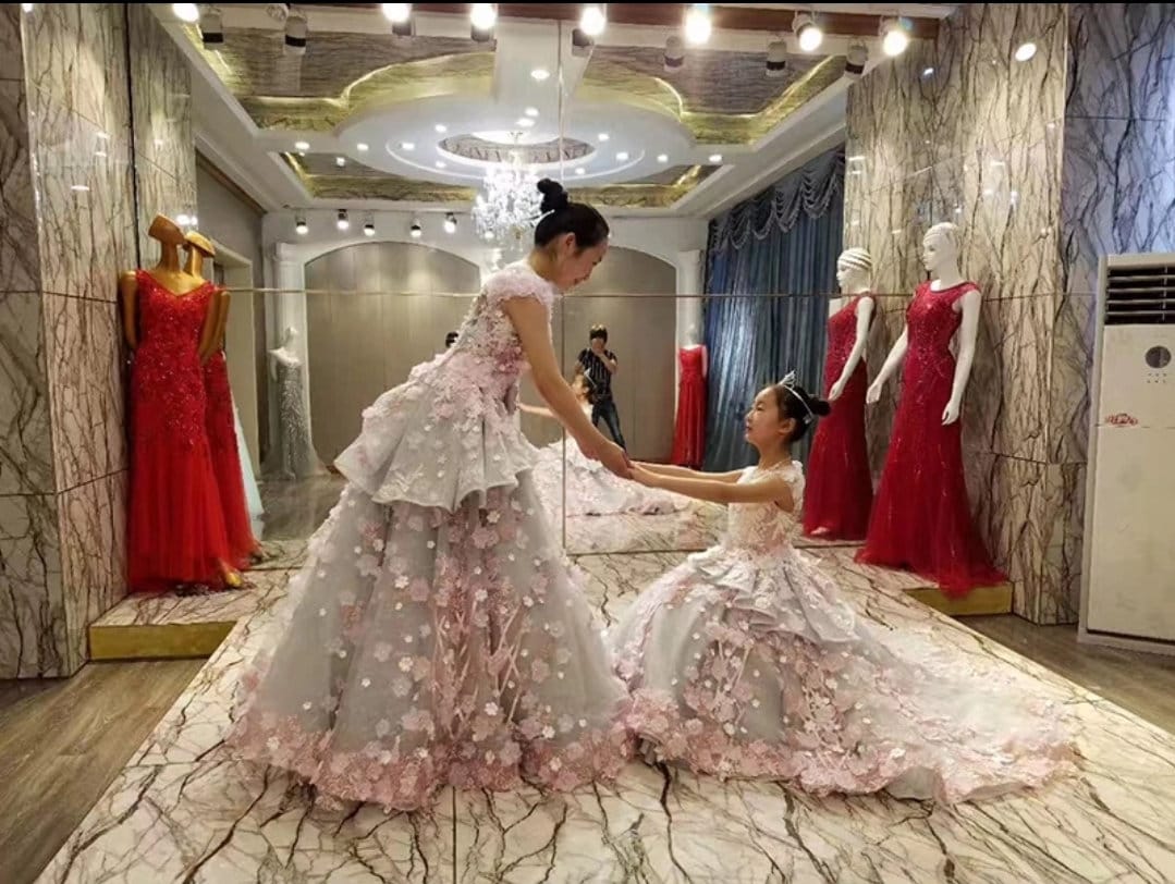 Flower Girl Floral Applique And Ruffles Organza Gown