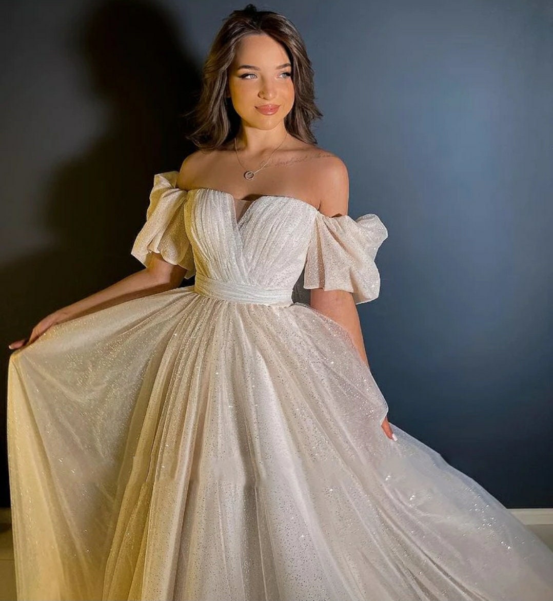 2 Piece Glitter Tulle & Bows Wedding Dress With Detachable Sweep Train WenLeeBridal 2 Piece Glitter Tulle & Bows Wedding Dress With Detachable Sweep Train WenLeeBridal