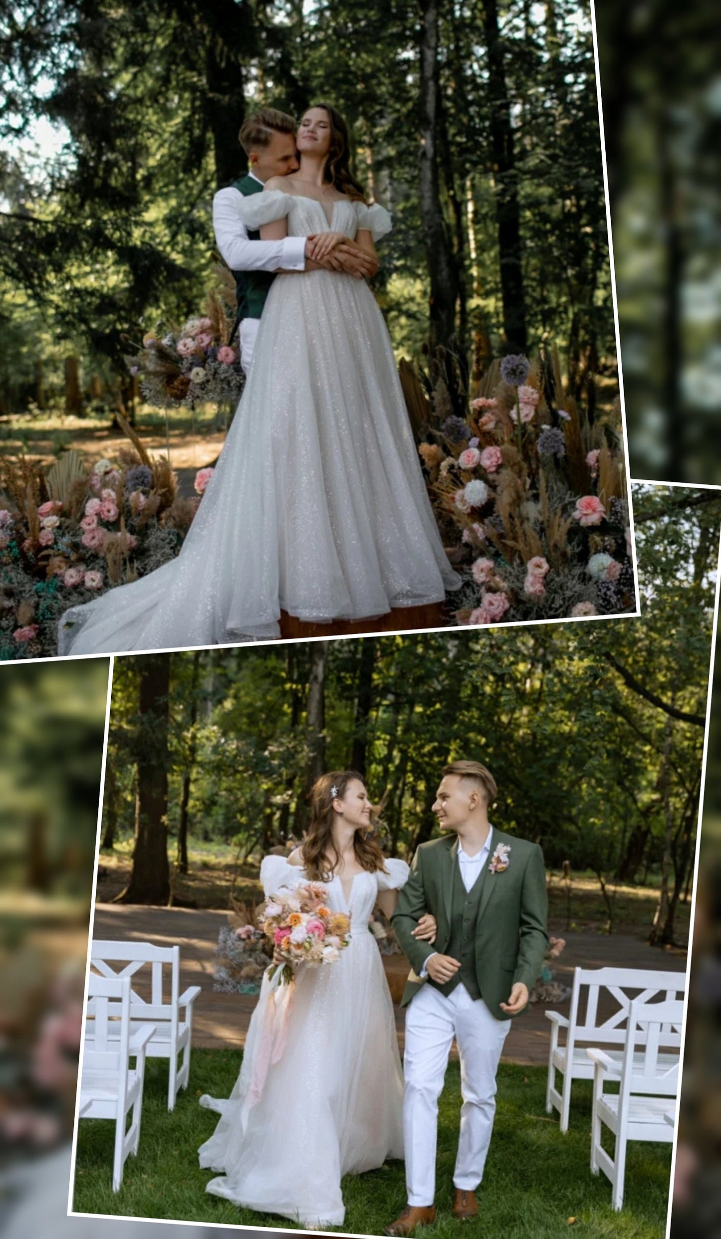 2 Piece Glitter Tulle & Bows Wedding Dress With Detachable Sweep Train