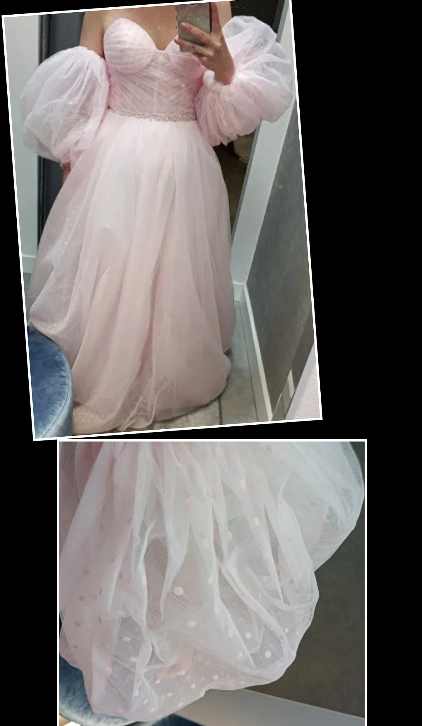 Sweetheart Dotted Tulle Homecoming/Prom Dress With Matching Detachable Puff Sleeves