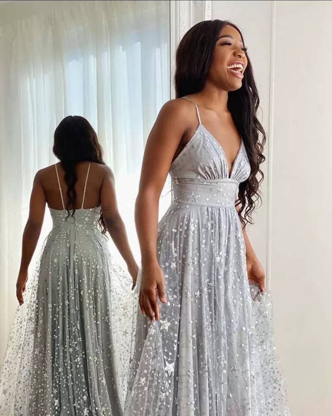 Spaghetti Strap Celestial Glitter Tulle Dress