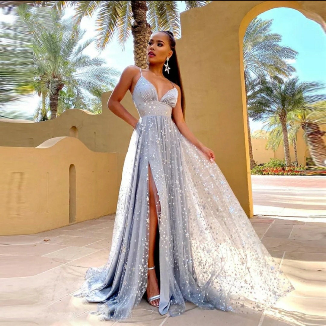 Spaghetti Strap Celestial Glitter Tulle Dress