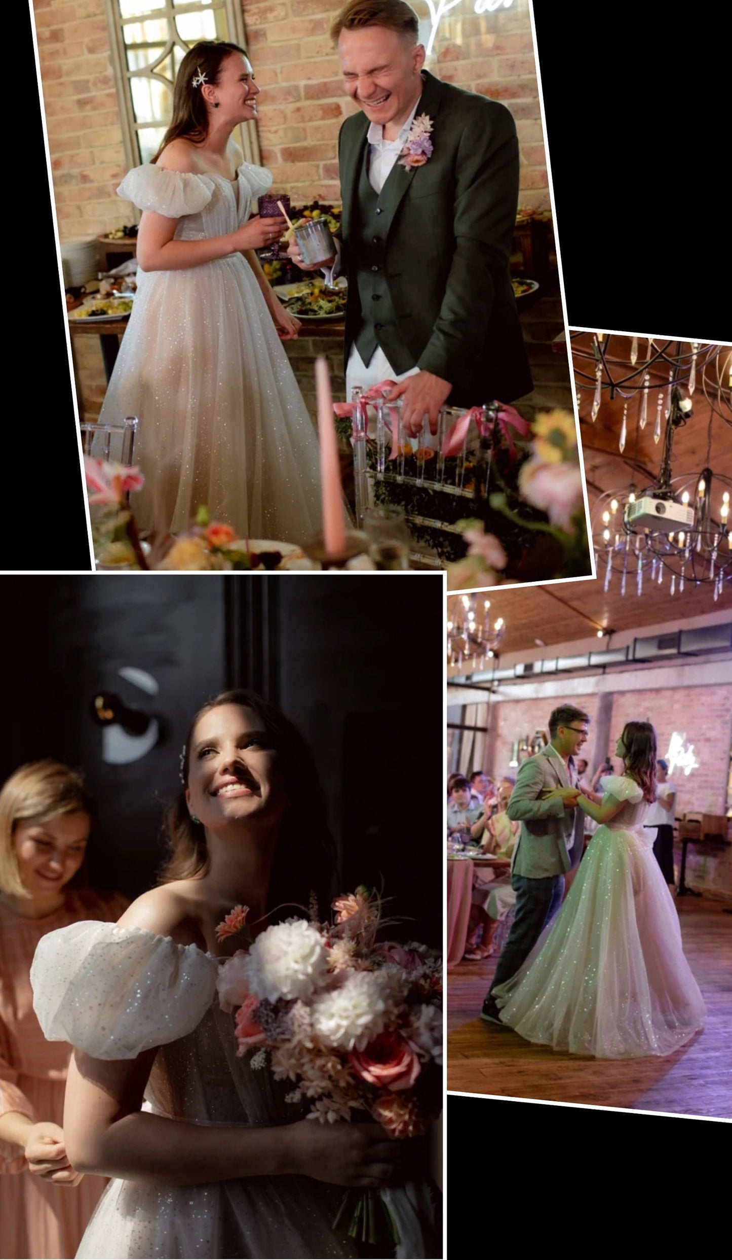 2 Piece Glitter Tulle & Bows Wedding Dress With Detachable Sweep Train