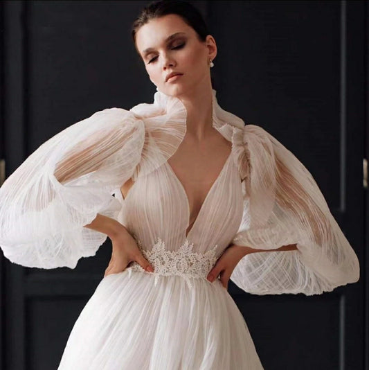 Plisse Tulle Detached Long Bridal Sleeves