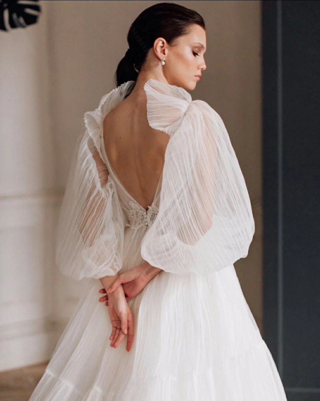Plisse Tulle Detached Long Bridal Sleeves