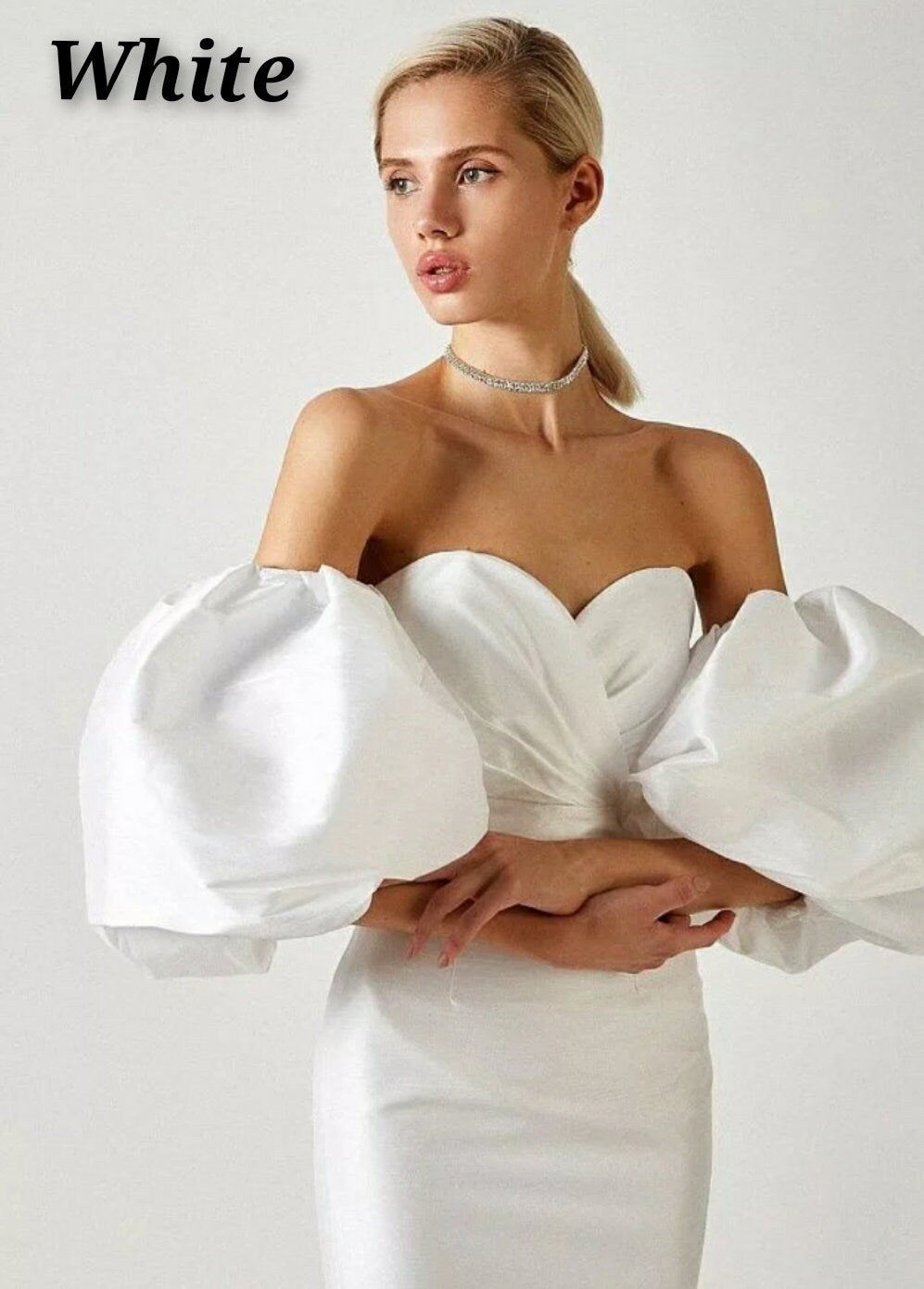 Voluminous Detached Satin Half Bridal Sleeves