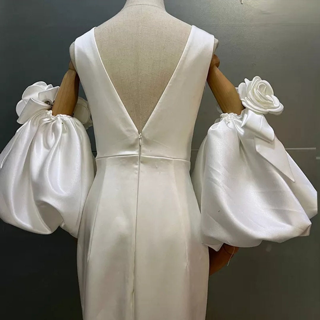 Satin Detached Double Rose Puffed Bridal Sleeves