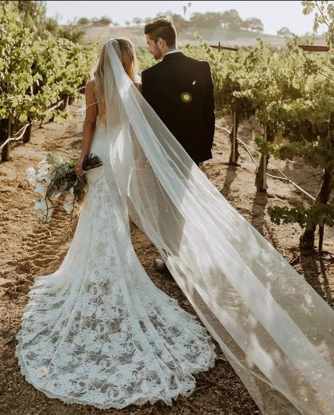 Backless Bohemian Beach Lace Spaghetti Strap Mermaid Style Wedding Gown With Sweep Train