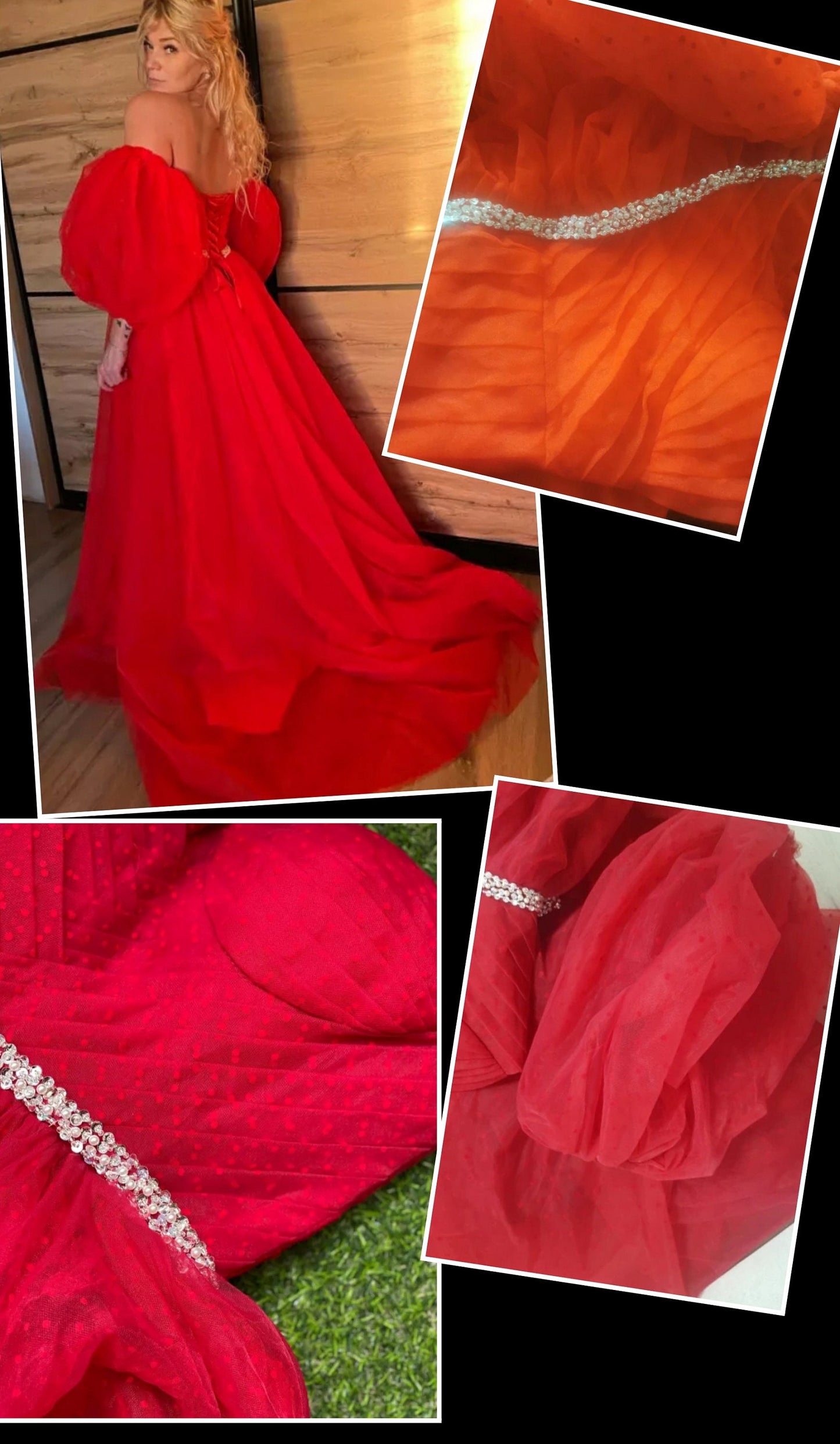 Sweetheart Dotted Tulle Homecoming/Prom Dress With Matching Detachable Puff Sleeves