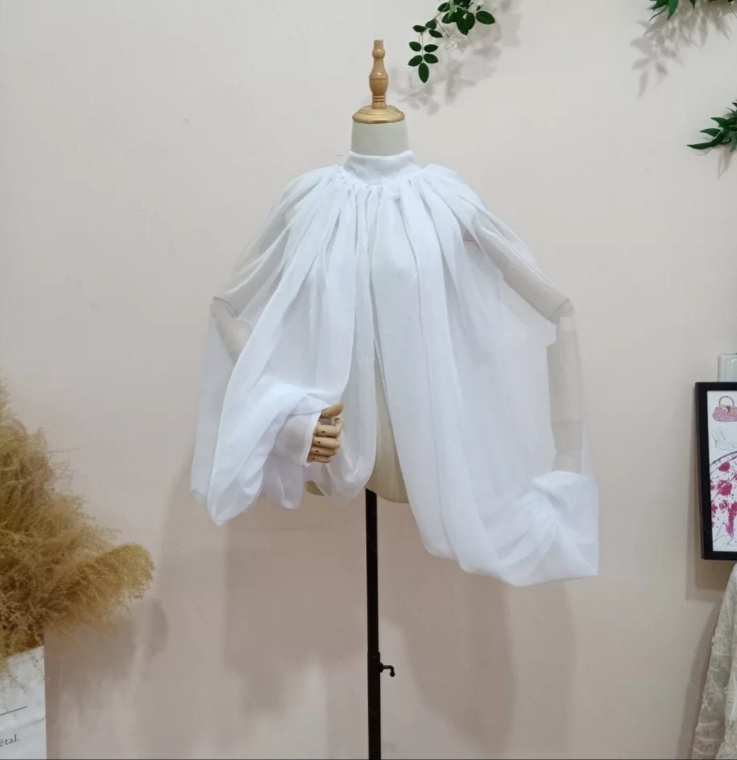 Silk Chiffon Lantern Puff Halter Style Full Detachable Bridal Sleeves