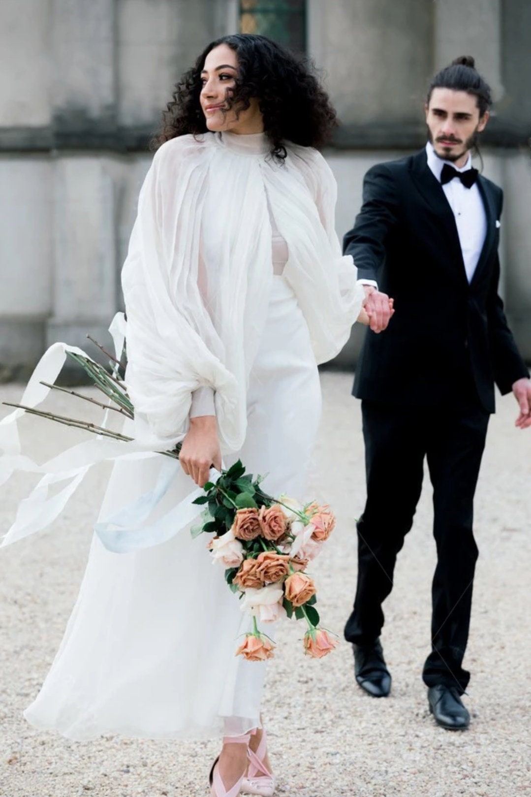 Silk Chiffon Lantern Puff Halter Style Full Detachable Bridal Sleeves