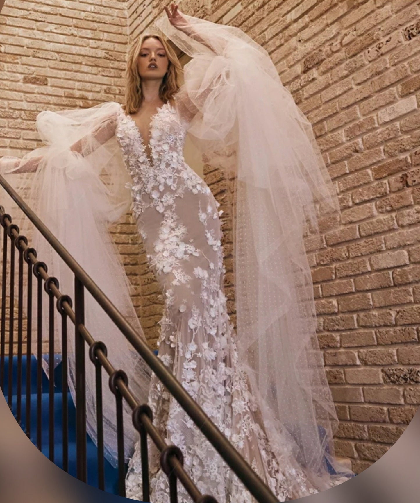 Dotted Tulle Exaggerated Detached Bridal Sleeves