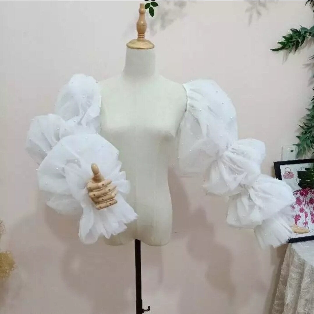 Ivory Pearl Beaded Detachable Long Bridal Sleeves - Elegant Customized Wedding Dress Accessories