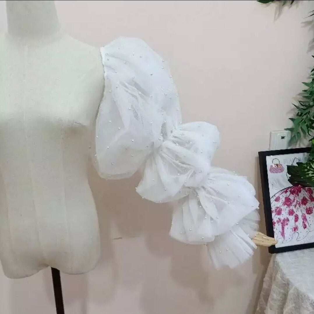 Ivory Pearl Beaded Detachable Long Bridal Sleeves - Elegant Customized Wedding Dress Accessories
