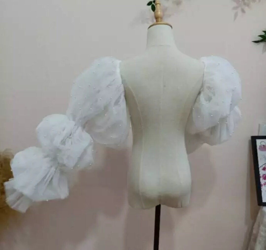 Ivory Pearl Beaded Detachable Long Bridal Sleeves - Elegant Customized Wedding Dress Accessories