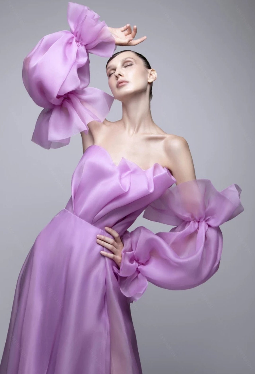 Purple Satin Organza Lantern Detached Sleeves
