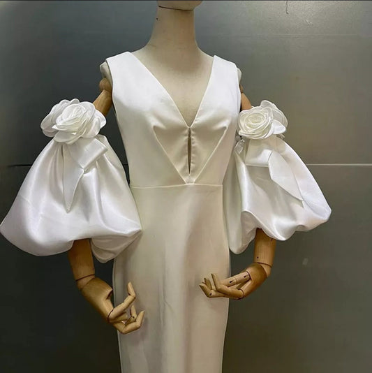 Satin Detached Double Rose Puffed Bridal Sleeves