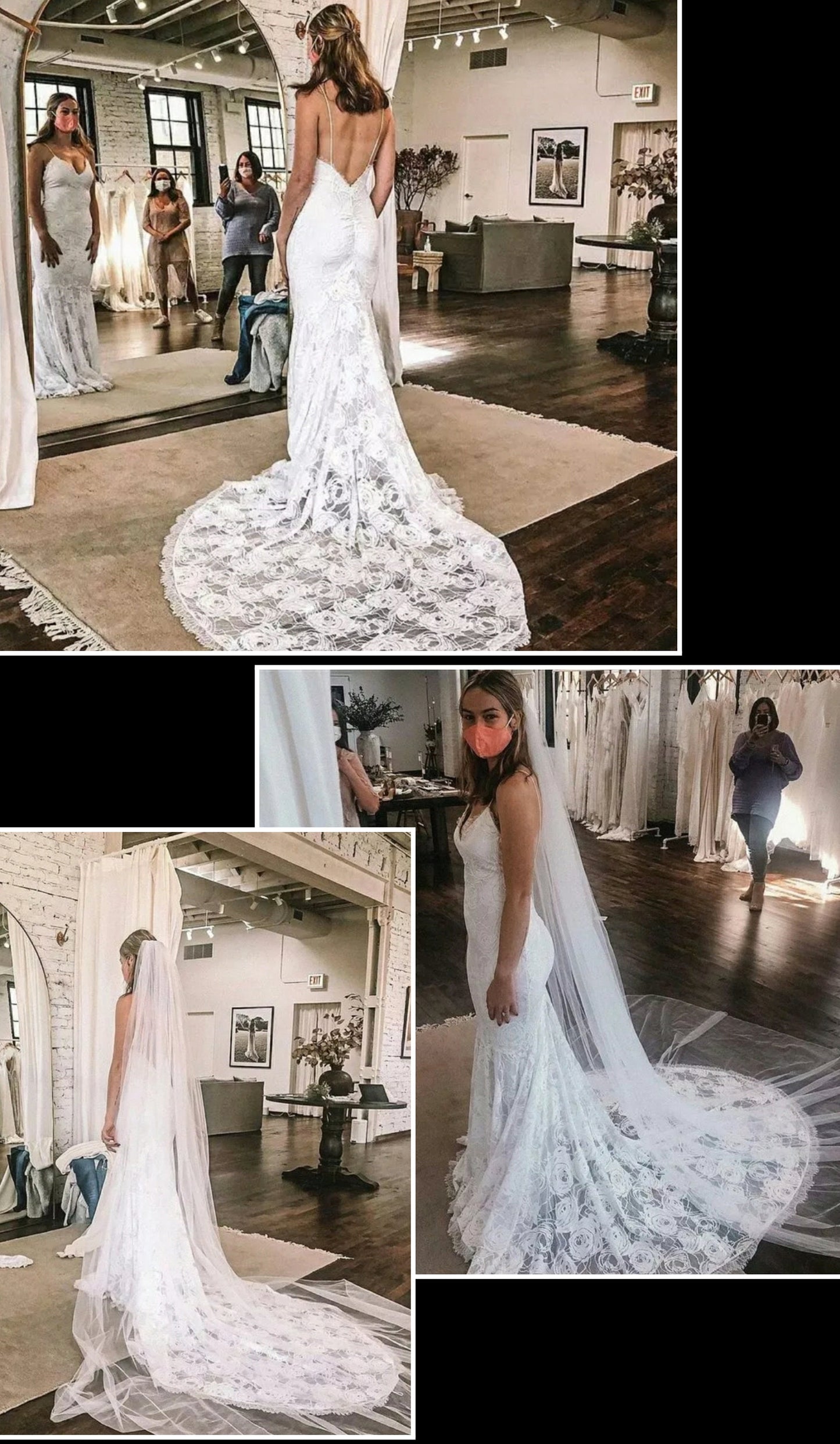 Backless Bohemian Beach Lace Spaghetti Strap Mermaid Style Wedding Gown With Sweep Train