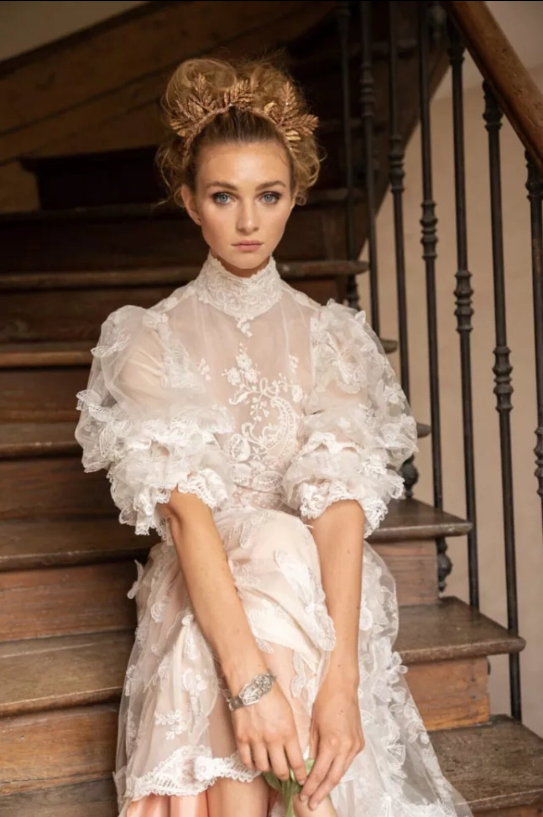 Embroidered Butterflies & Lace Half Sleeve Dress