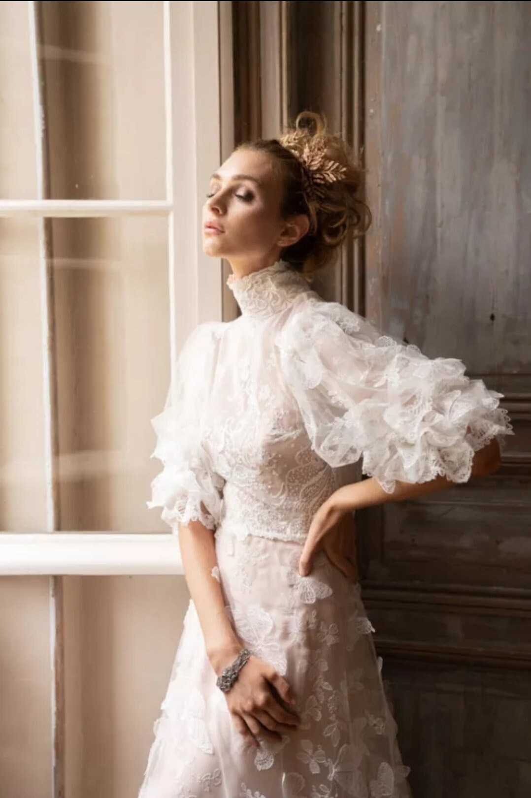 Embroidered Butterflies & Lace Half Sleeve Dress