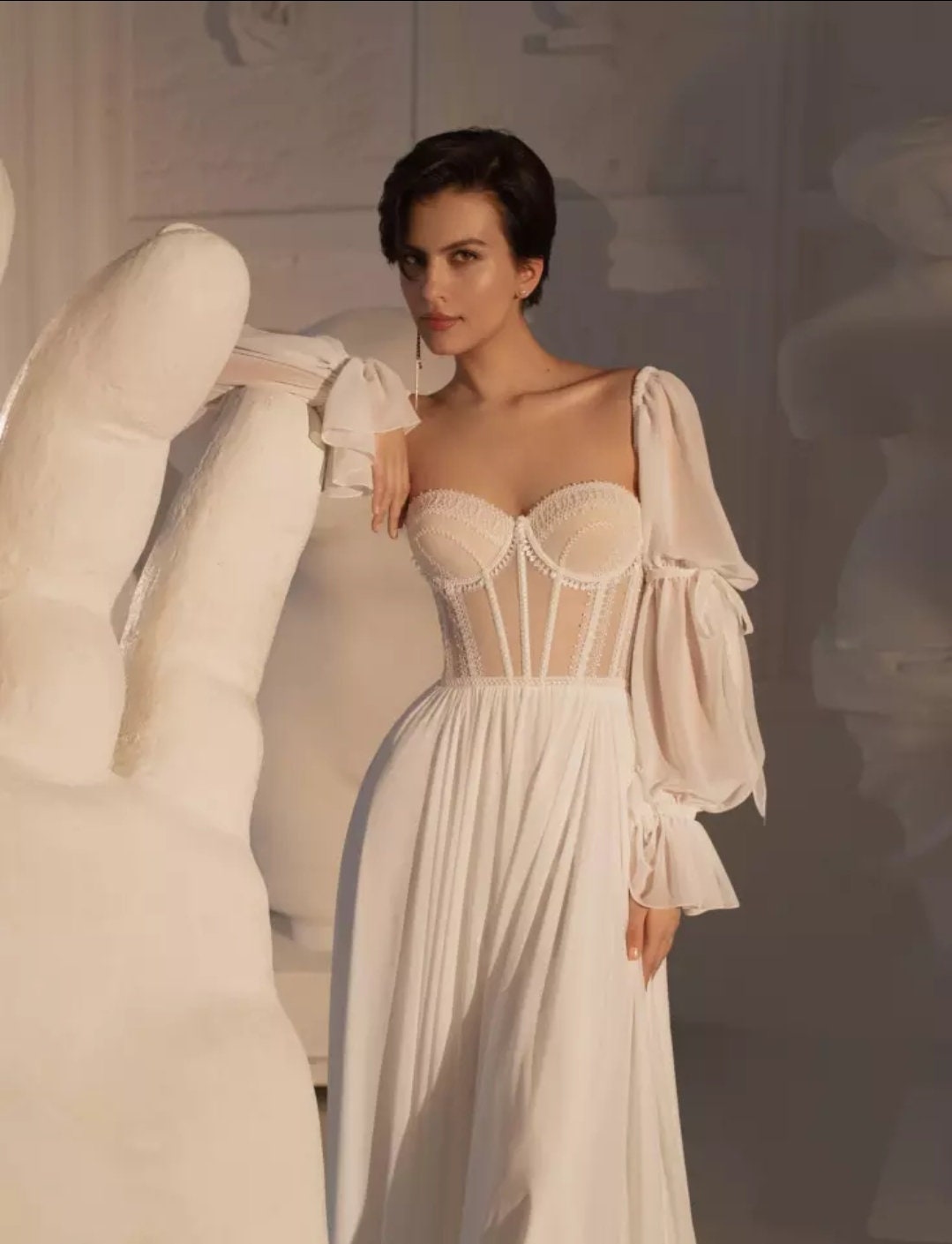 Marmaluke Long Sleeve Cascading Chiffon Detached Bridal Sleeves