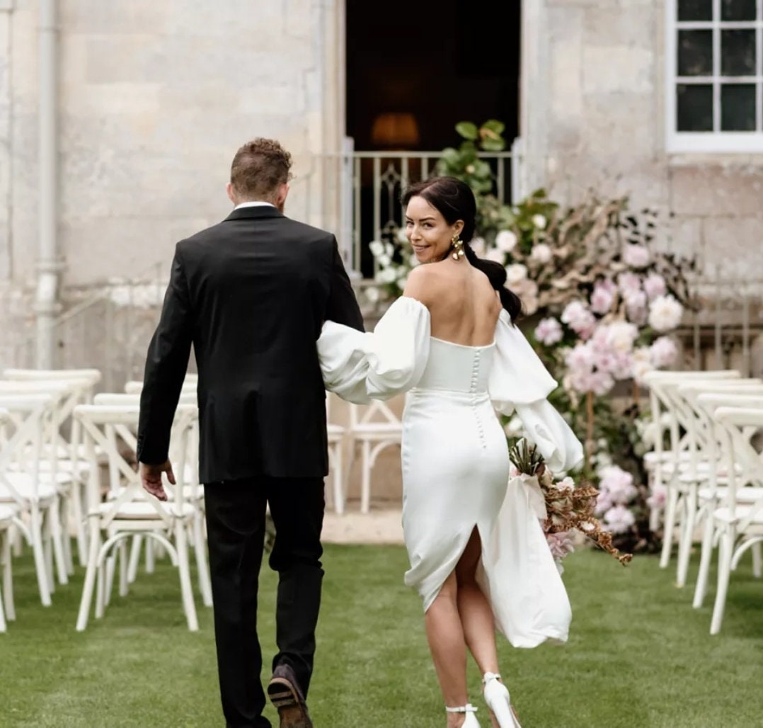 Double Soft Satin Full Lantern Bridal Sleeves