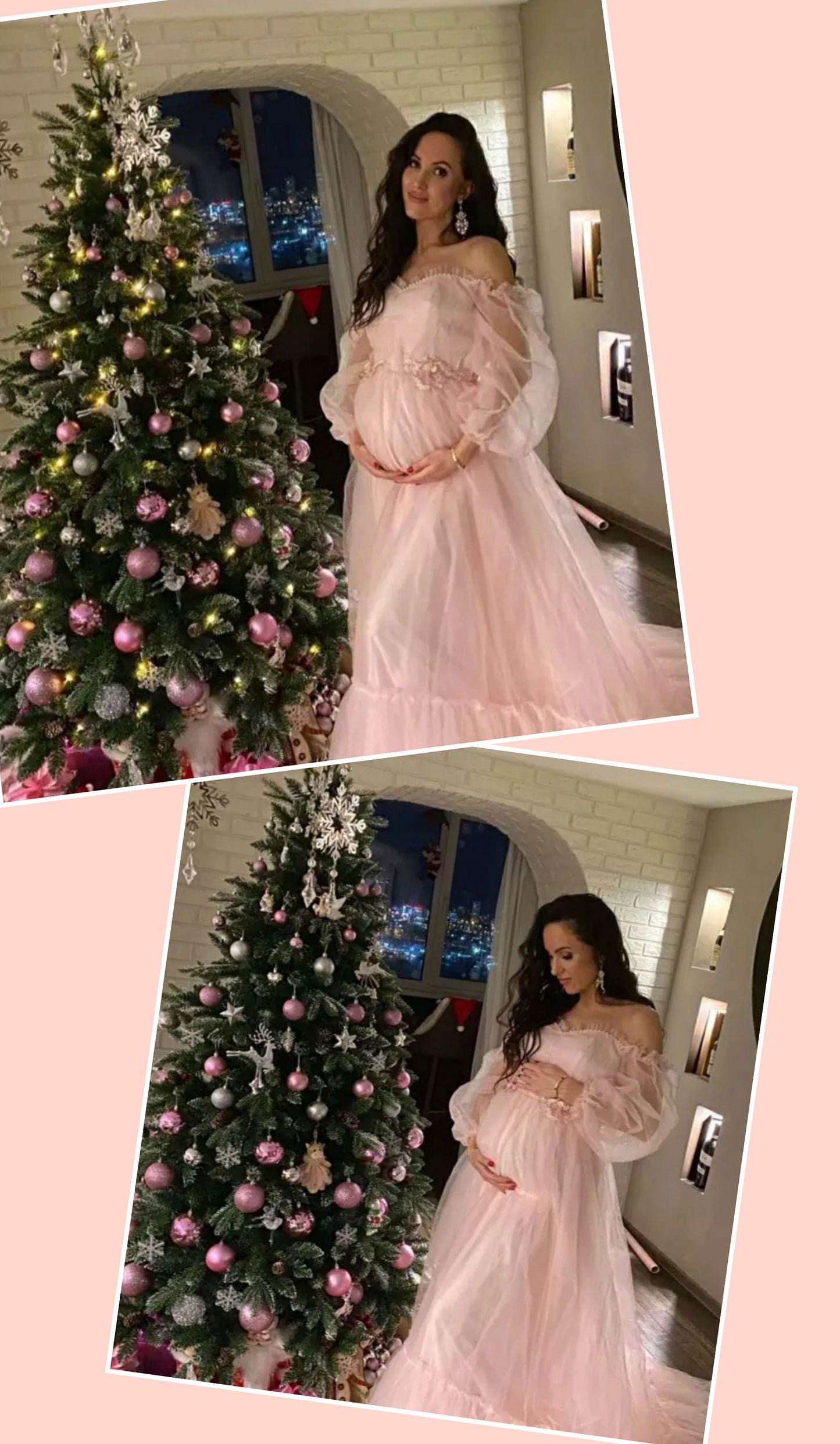 Sheer Tulle Long Sleeve Sweetheart Dress With Floral Appliqué Waist Accents