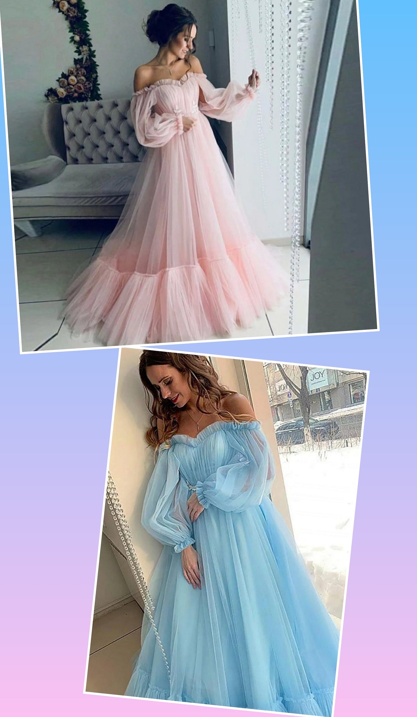 Sheer Tulle Long Sleeve Sweetheart Dress With Floral Appliqué Waist Accents