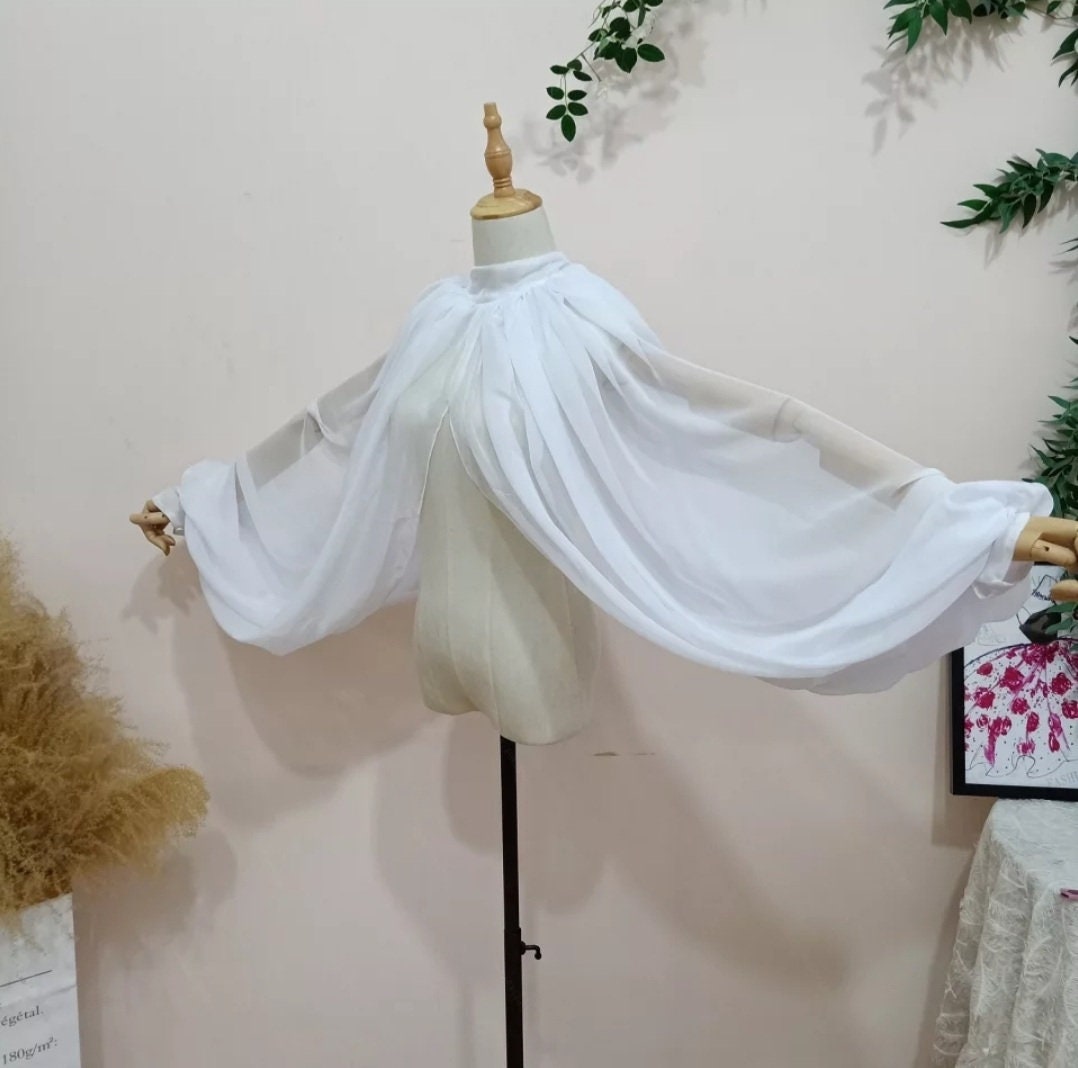 Silk Chiffon Lantern Puff Halter Style Full Detachable Bridal Sleeves