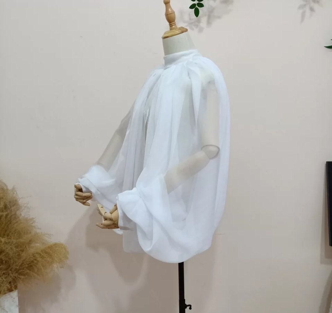 Silk Chiffon Lantern Puff Halter Style Full Detachable Bridal Sleeves