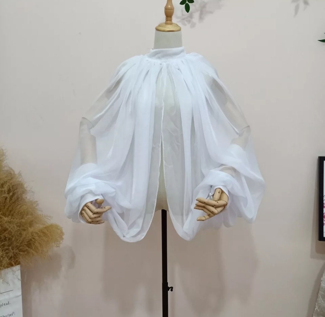 Silk Chiffon Lantern Puff Halter Style Full Detachable Bridal Sleeves