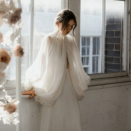 Silk Chiffon Lantern Puff Halter Style Full Detachable Bridal Sleeves