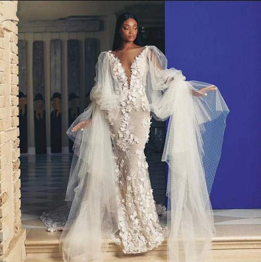Dotted Tulle Exaggerated Detached Bridal Sleeves
