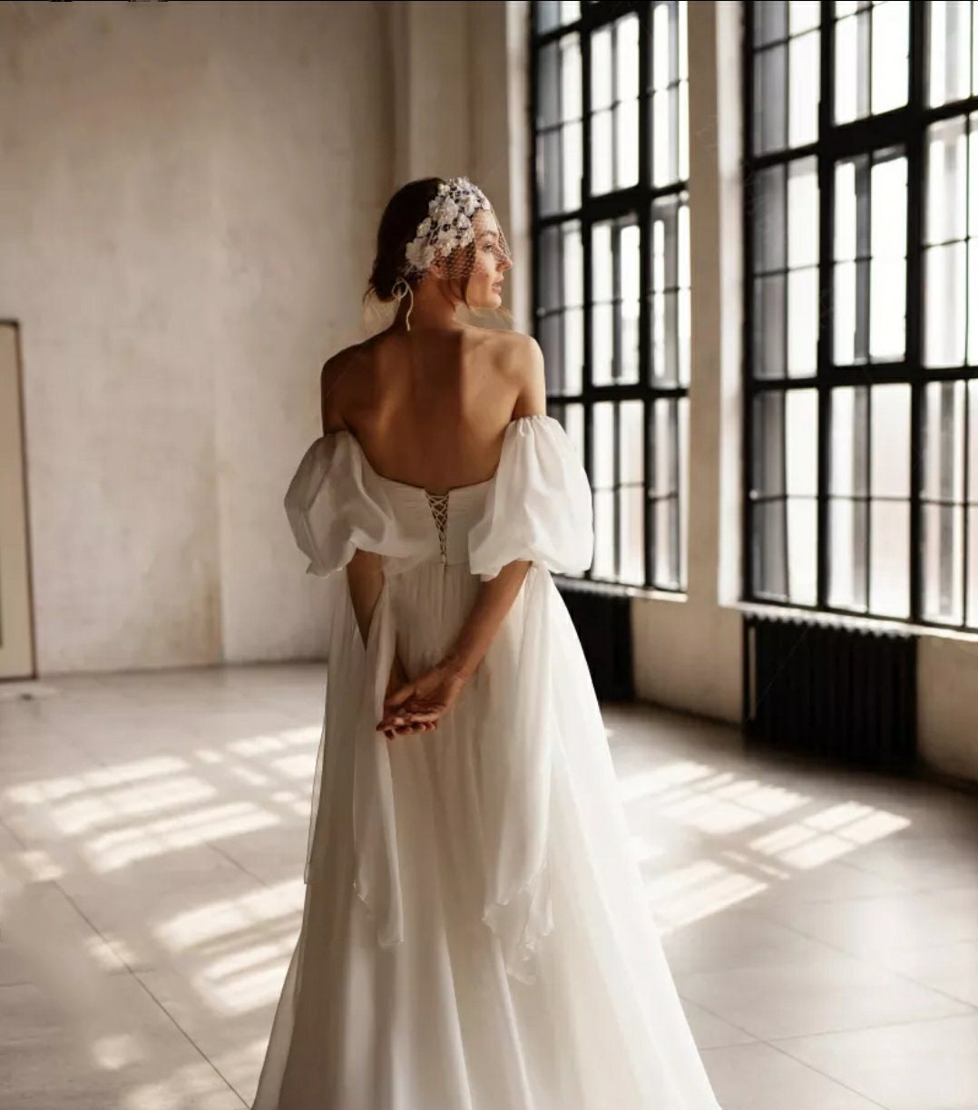 Chiffon Puffed Hanging Ribbon Detached Sleeves