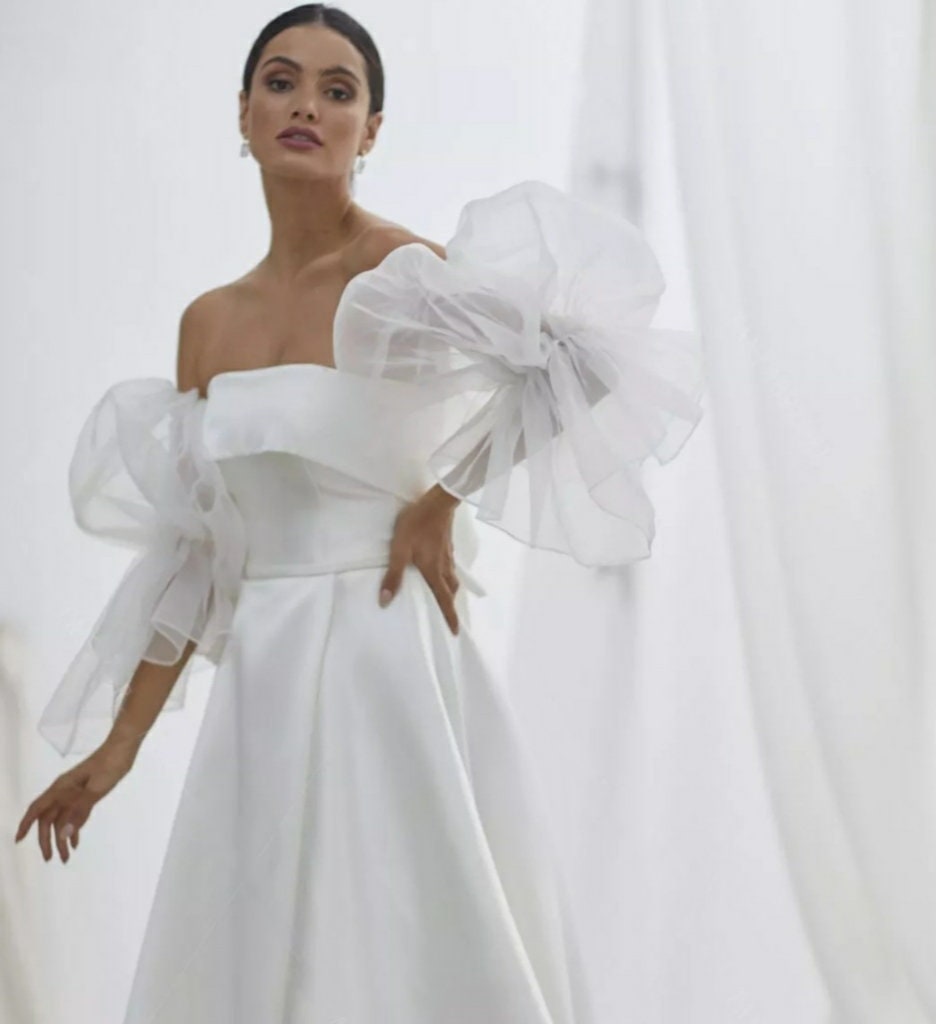 Organza Irregular Draped Puff Detached Sleeves
