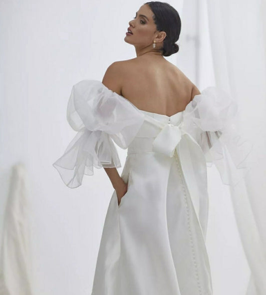 Organza Irregular Draped Puff Detached Sleeves