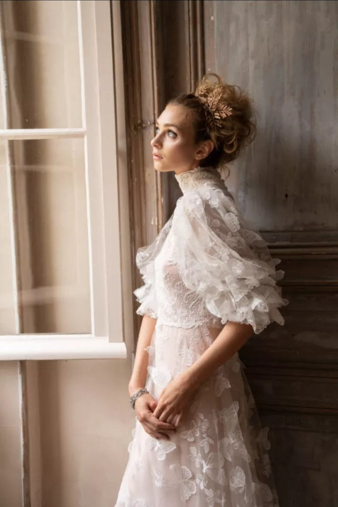Embroidered Butterflies & Lace Half Sleeve Dress
