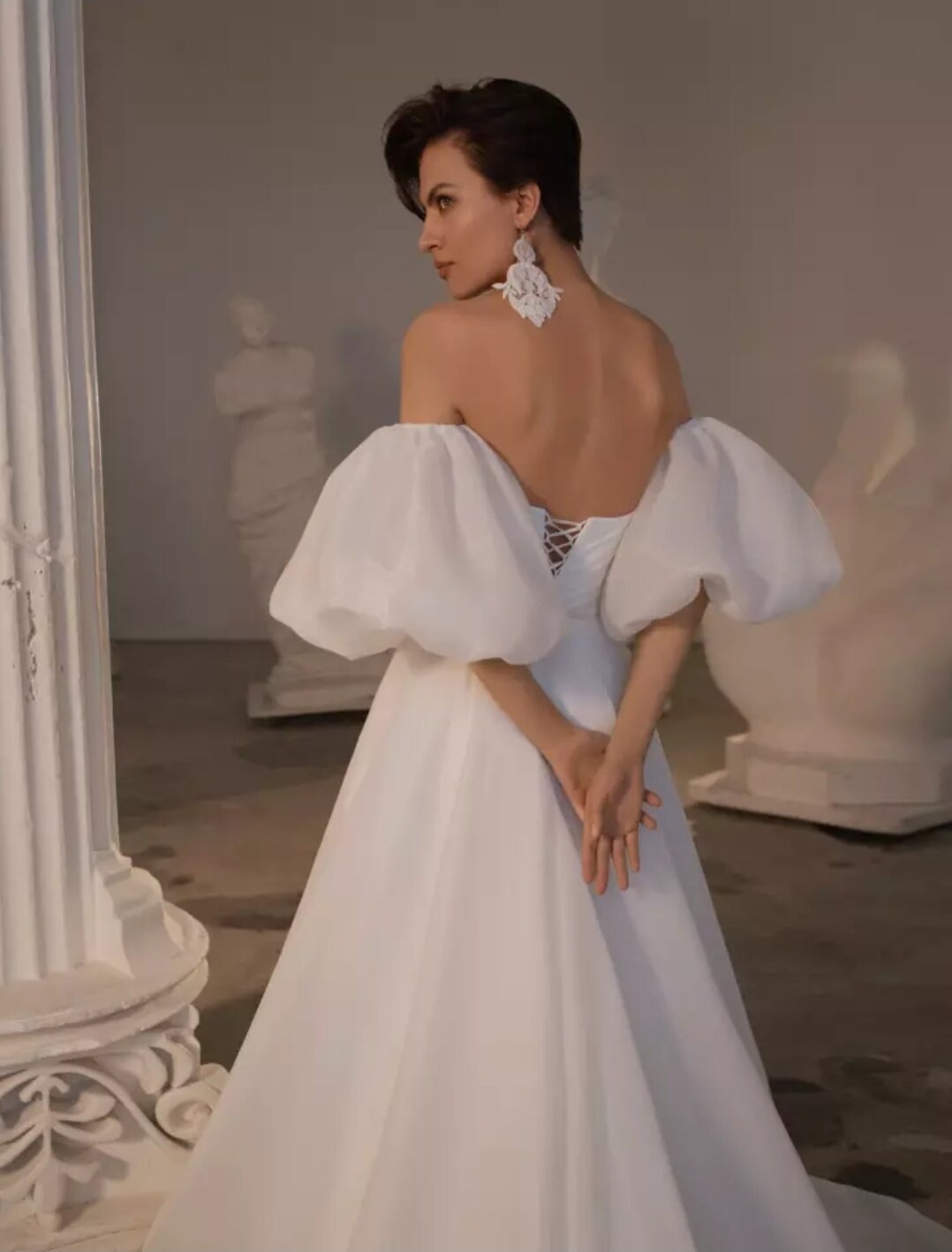 Shimmer Satin Organza Detached Bridal Half Sleeves