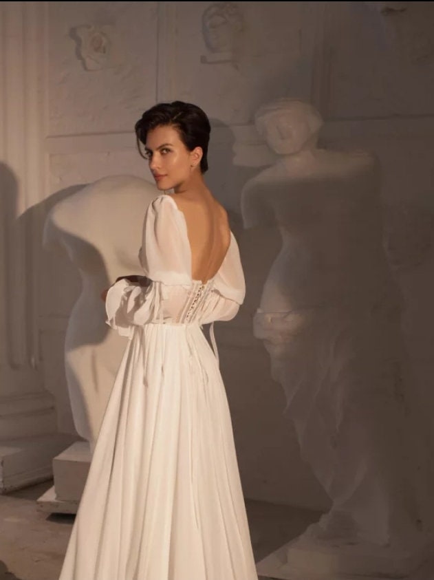 Marmaluke Long Sleeve Cascading Chiffon Detached Bridal Sleeves