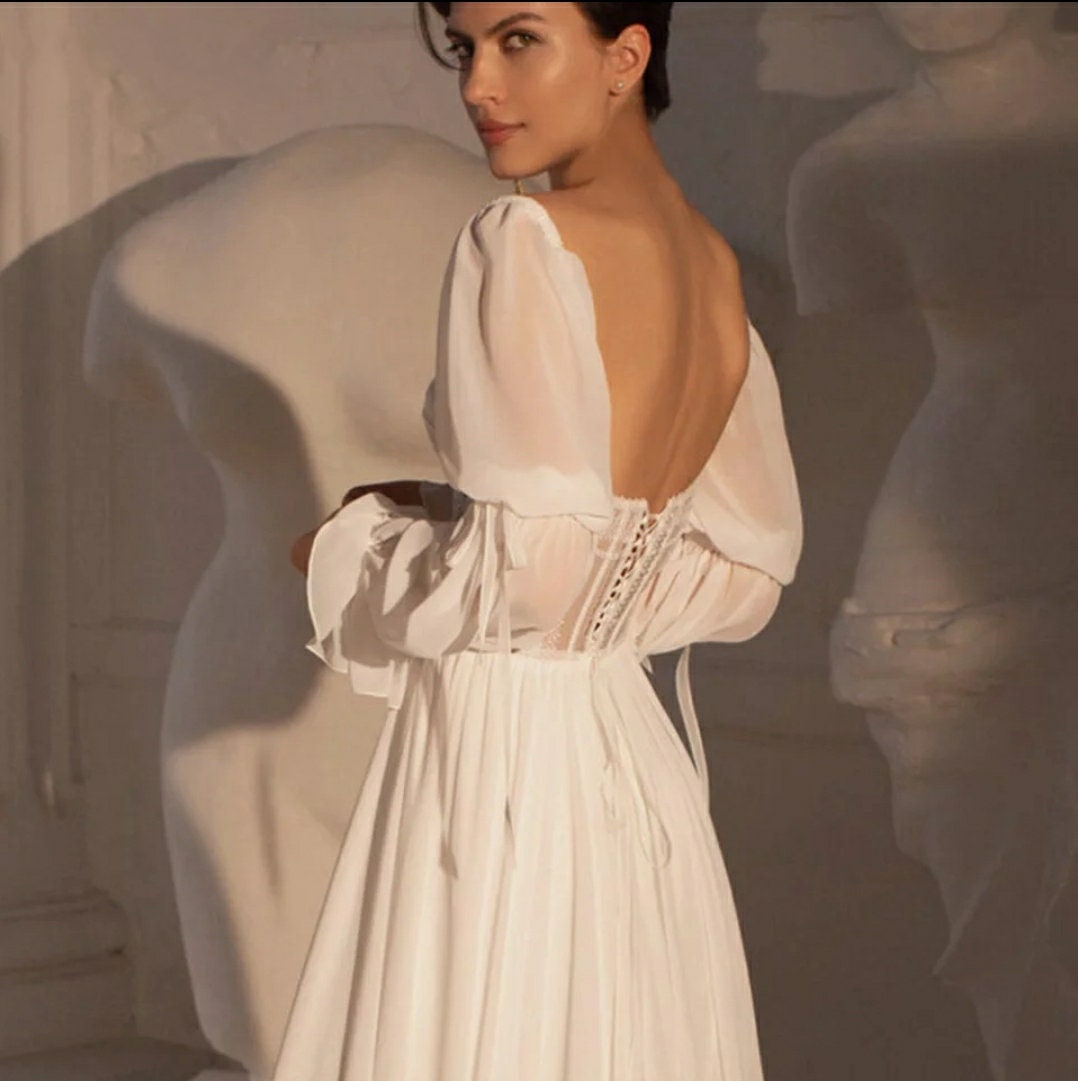 Marmaluke Long Sleeve Cascading Chiffon Detached Bridal Sleeves