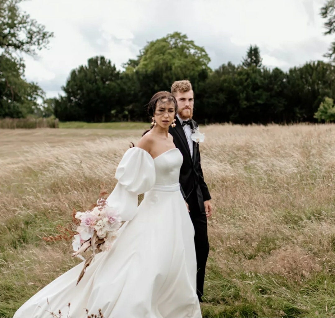 Double Soft Satin Full Lantern Bridal Sleeves
