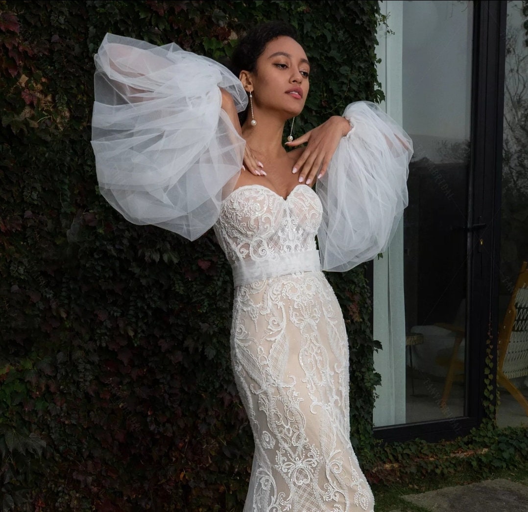 Transparent Oversized Lantern Tulle Full Detached Sleeves