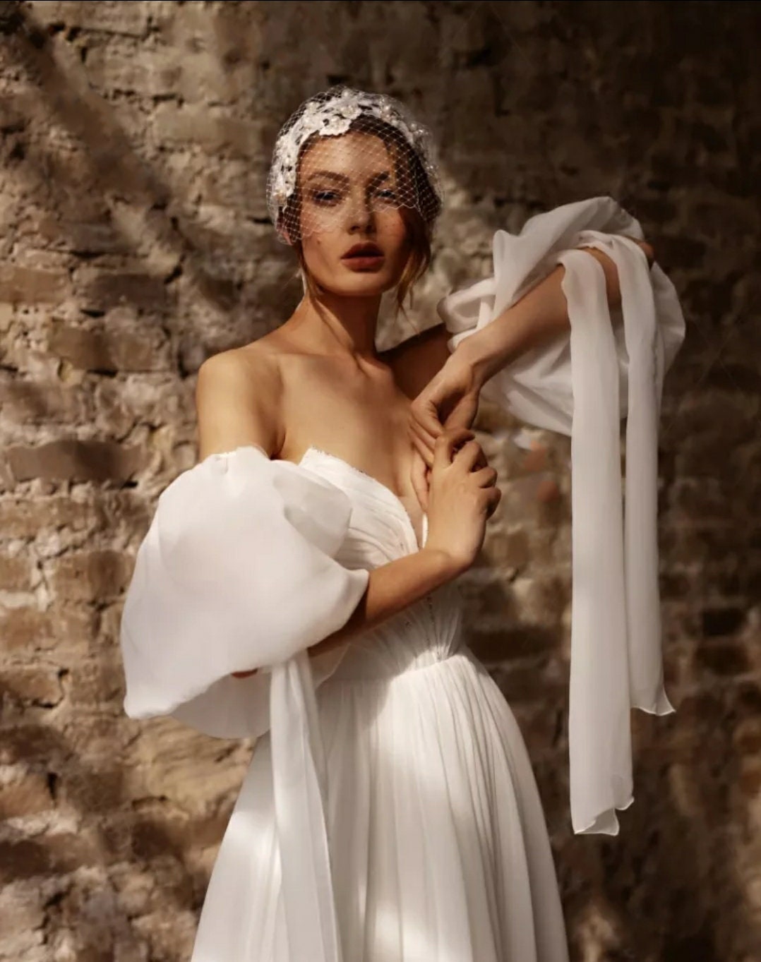 Chiffon Puffed Hanging Ribbon Detached Sleeves